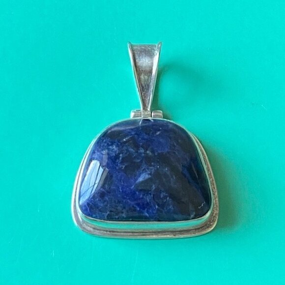 Sterling Silver 925 1.66" Sodalite Hinged Pendant Necklace 18" Snake Chain 24g - Picture 3 of 16
